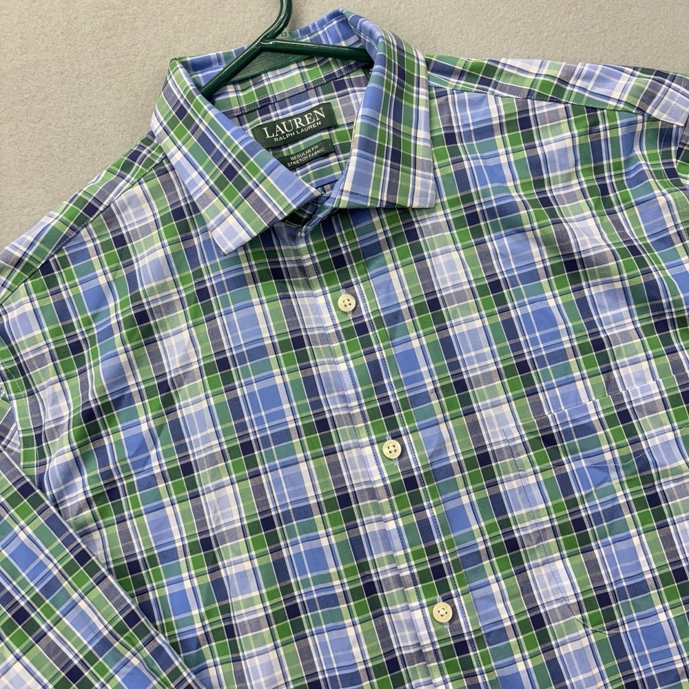 Lauren Ralph Lauren Dress Shirt Mens L Regular Fit Stretch Tartan Plaid Colorful